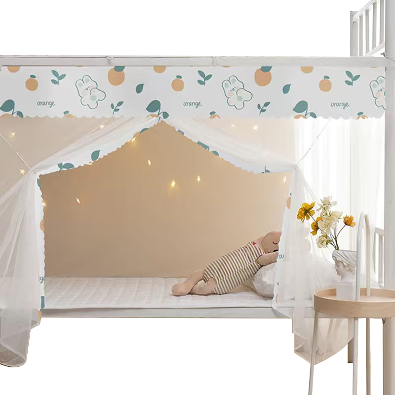 AVIVI Student Mosquito Net for Dormitory, Square Top Mosquito Net, Single Door 1.2 Meters, Orange Rabbit [Dense Mesh, Upper And Lower Bunk]