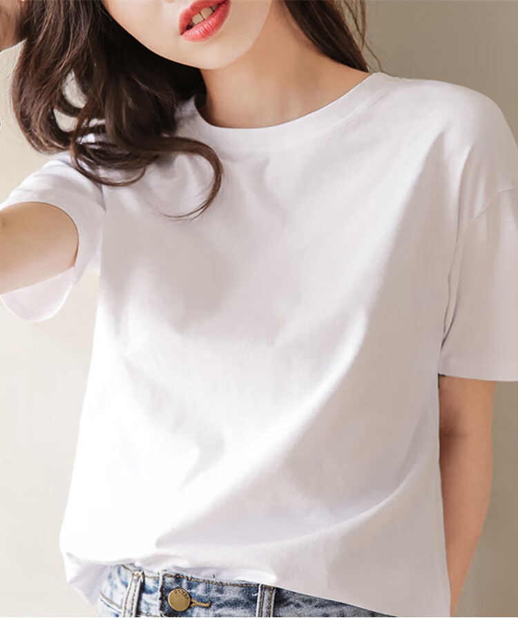 TonLion 2026 Summer New Women's Short-Sleeve T-Shirt, Solid Color Round Neck Loose Top, Simple Style 1