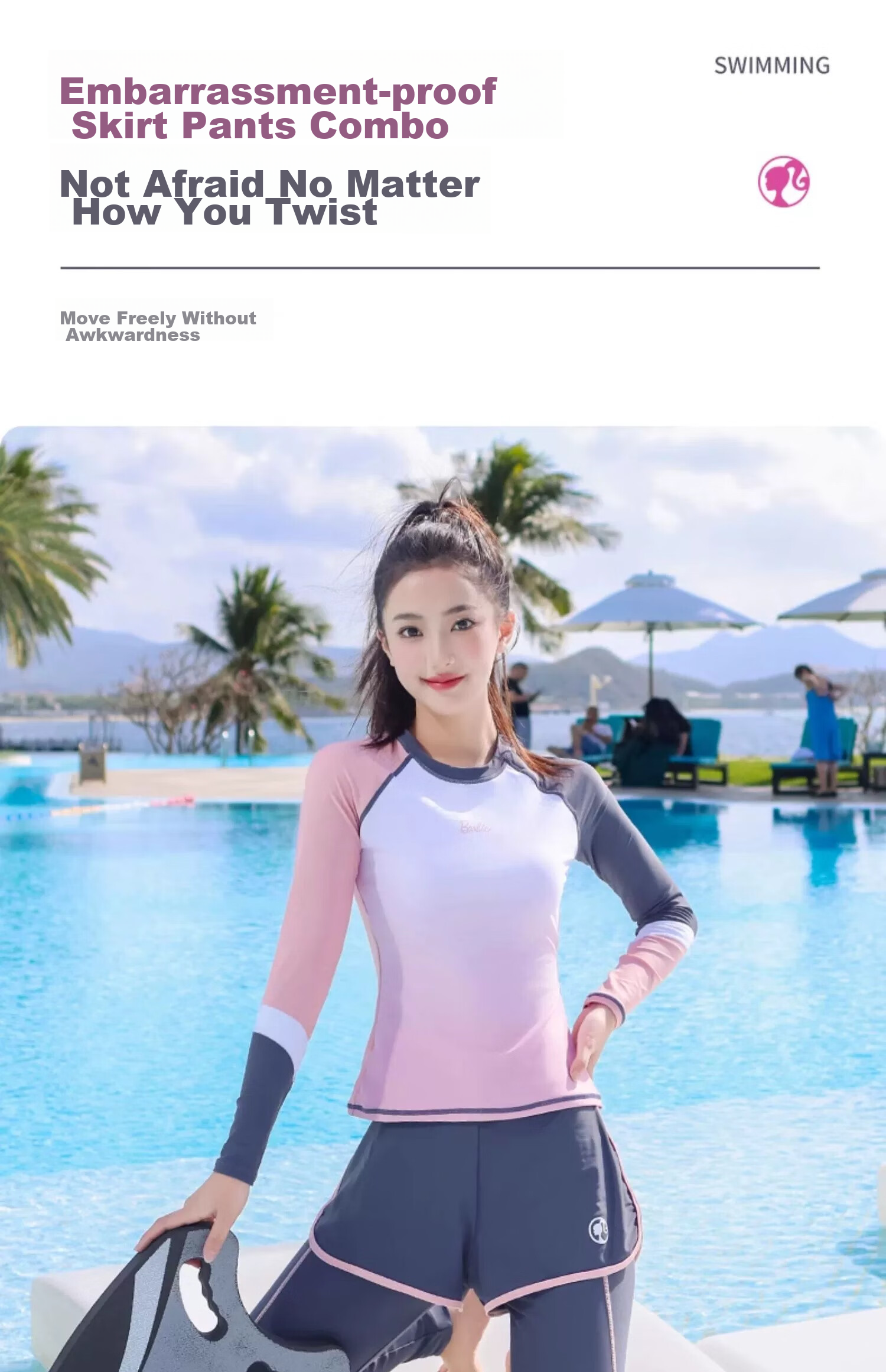 Barbie Women's Two-Piece Swimsuit Set, Long-Sleeve Surfing Suit, Tummy-Concealing Slimming Diving Suit, Fashionable Hot Spring Swimming Costume for Wome 7