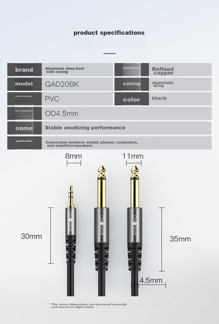 CHOOSEAL (CHOSEAL) 3.5mm to Dual 6.5mm Audio Cable, 6.35 Large Two-Core One-To Adapter Cable, Phone Computer Mixer Speaker Connection Cable, 2 Meters, QAD20BKT2 3
