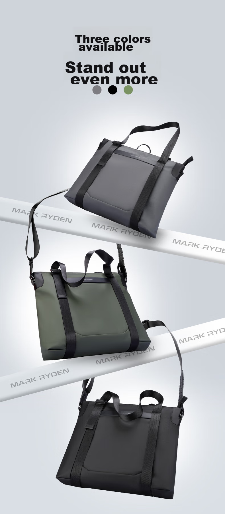 MARK RYDEN Tote Bag for Men, Large Capacity Commuter Layered Shoulder Crossbody Bag with High-End Feel Handbag for Women MR569 Graphite Gray 4