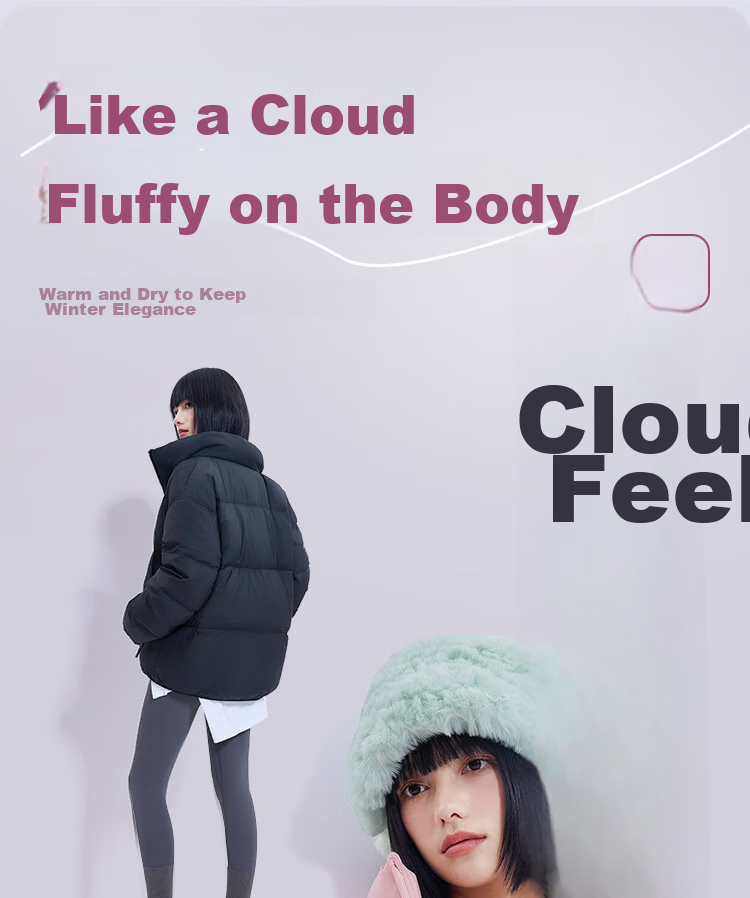 JD Original down Jacket for Women, Spring And Autumn Puffer Coat, New Year Battle Robe Outerwear, Stand-Up Collar Short Style, Cloud Purple Color, XL Size 10