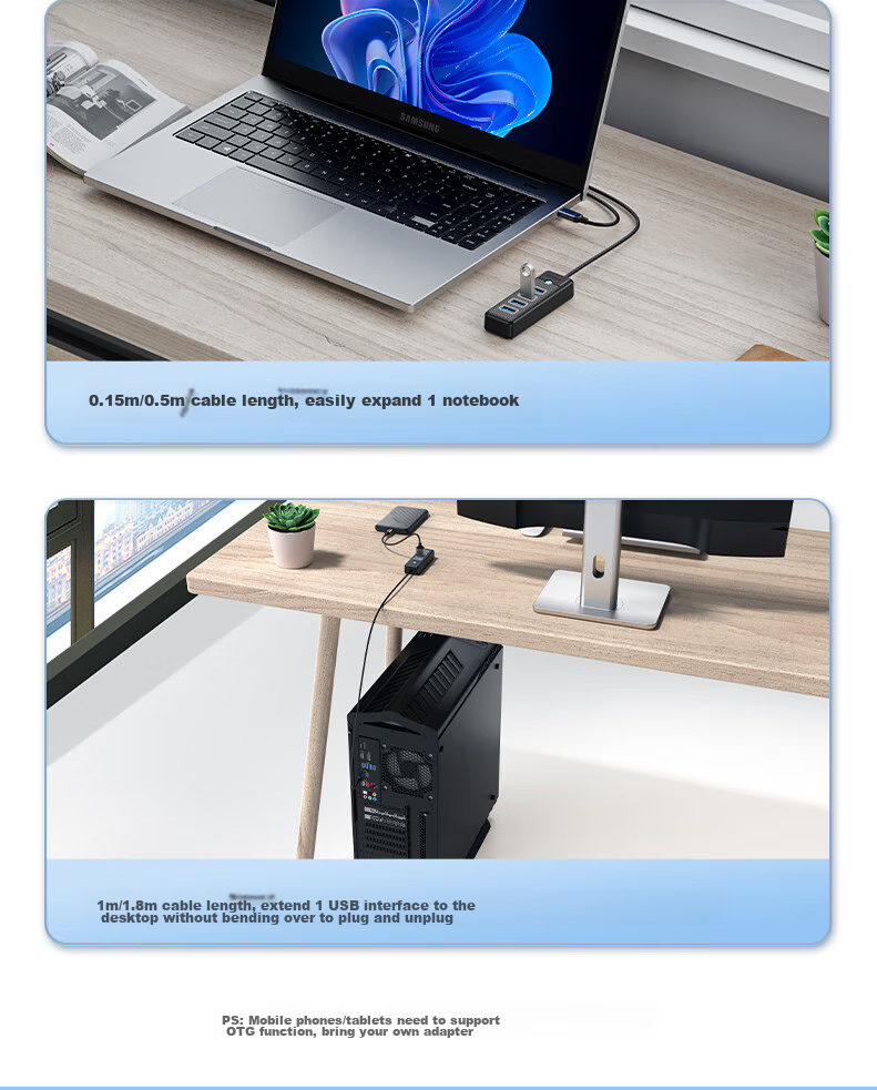 ORICO USB Hub Splitter, MINI HUB with One-To Expansion Dock Adapter, Laptop Direct Plug-In Hub, Multi-Port USB Hub, Gray 10