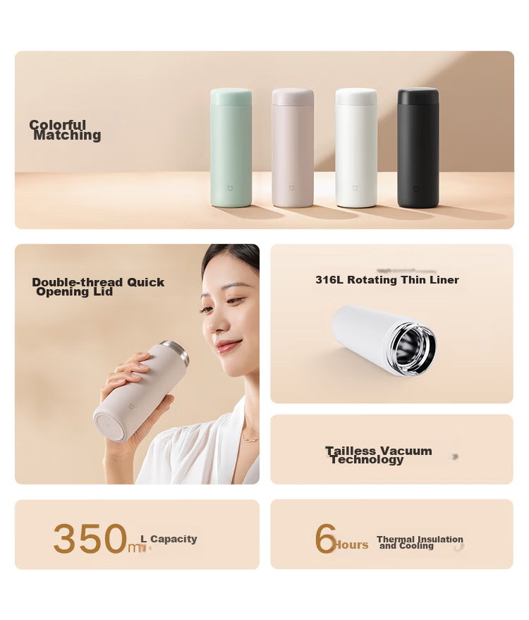 MIJIA Insulated Mug, 316 Stainless Steel Water Cup, Large Capacity Portable Tea Mug for Men And Women, 350ml White 3