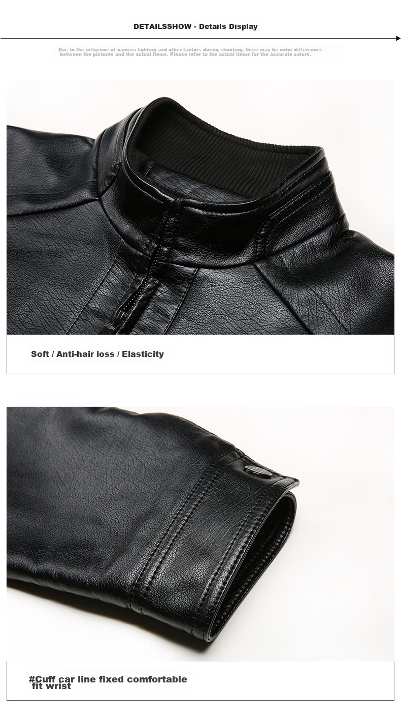 Hengyuanxiang Men's Leather Jacket, 2024 Autumn And Winter Men's Outerwear, Fleece-Lined Thick Casual Lapel Jacket for Middle-Aged And Elderly Me 19