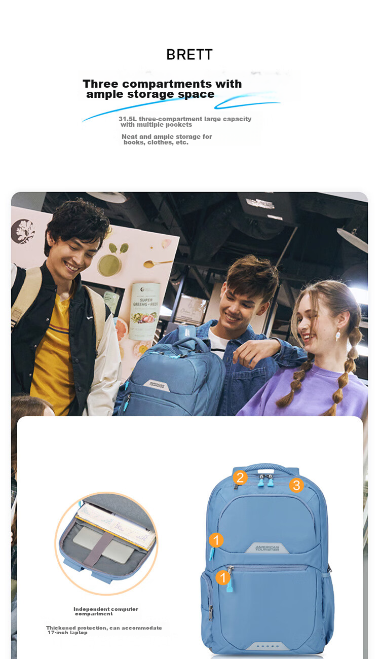 American Tourister Backpack Travel Bag Sports Bag Large Capacity Commuter Laptop Bag Upgraded Version Celebrity Edition QI5 Dark Blue 5