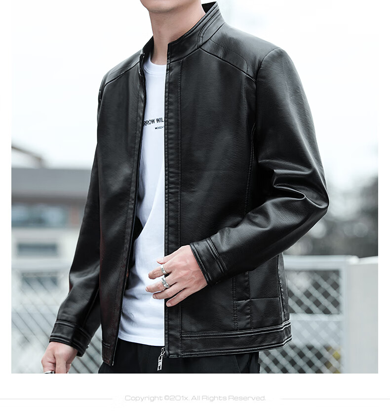 KAISER Leather Jacket for Men, Stand-Up Collar PU Leather Coat, Autumn And Winter Middle-Aged Motorcycle Single Leather Jacket KS81375 3