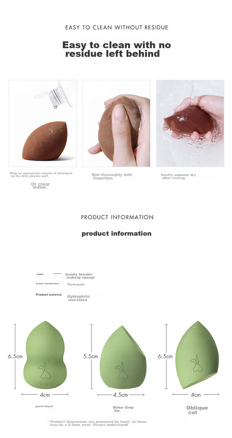 Jianyingshu Rabbit Head Beauty Blender Set of 3, Makeup Sponge Powder Puff for Dry And Wet Use, Non-Absorbing Powder 4