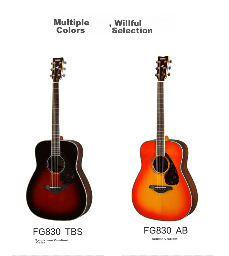 YAMAHA FG830TBS Acoustic Model Solid Wood Top Beginner Folk Guitar, Rounded Corner Guitar, 41-Inch Brown Gradient 7