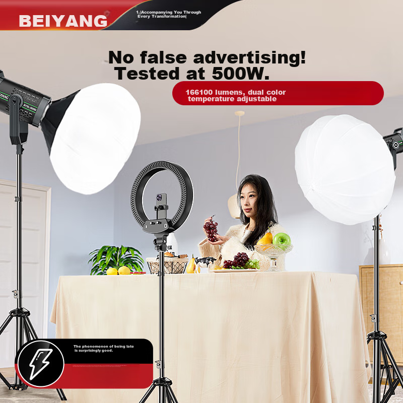 Beiyang 500W Live Streaming Fill Light, 500BI Professional Spherical Beauty Softening Light, Influencer Streamer Soft Light, Studio Photography Light, Video Shooting Constant Light
