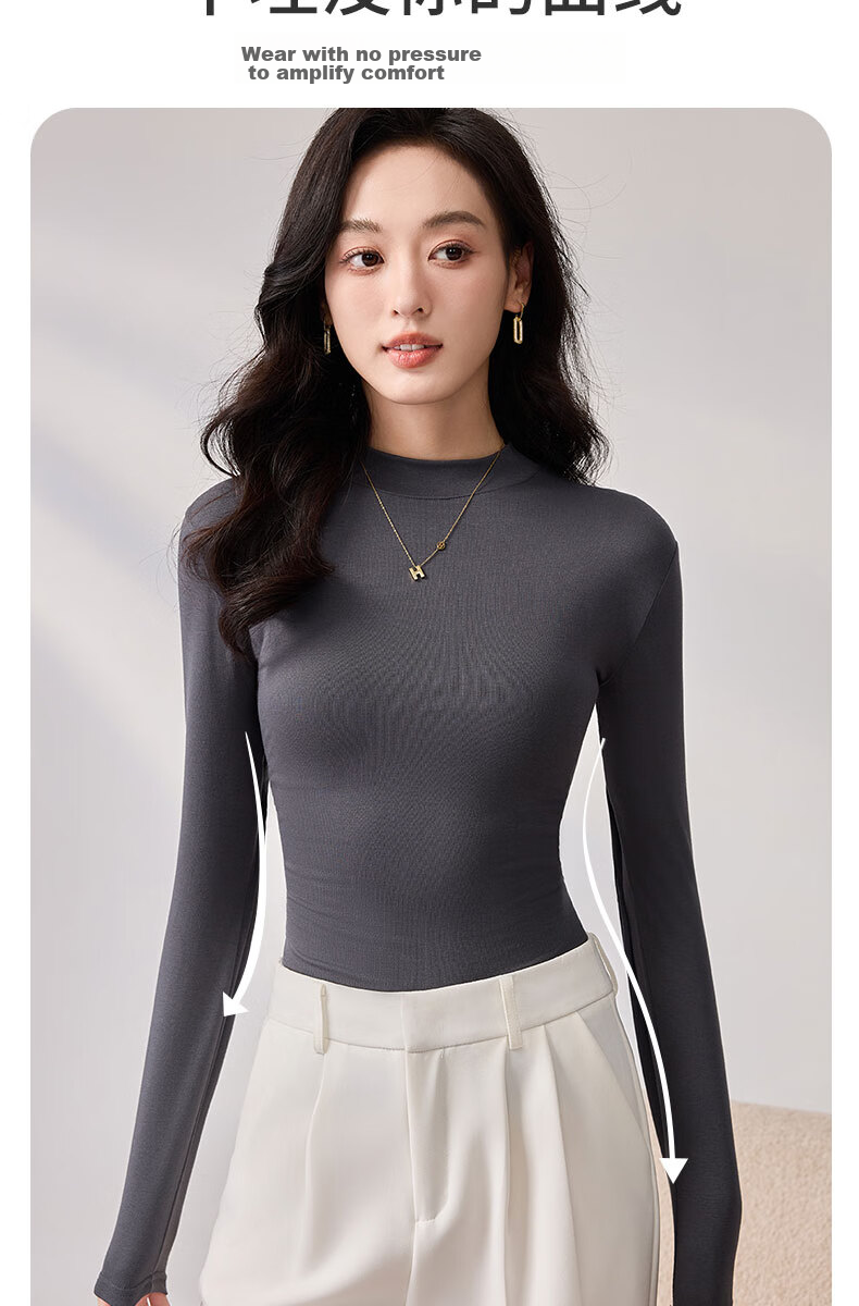 LangSha Spring And Autumn Modal Solid Color Low-Collar Base Shirt for Women, Slim-Fit Thin Inner Layer Long-Sleeve Slimming Stylish Top 9