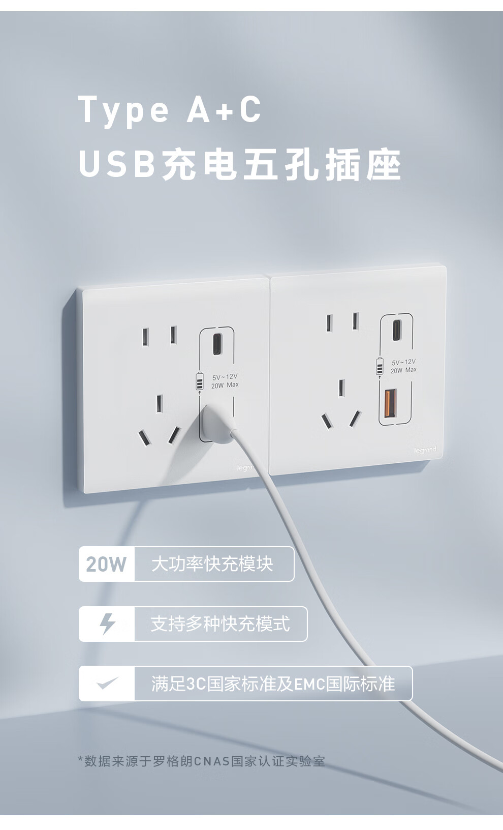LEGRAND Switch Socket, Jianyue Series Ceramic White, 86-Type Socket, Computer + Standard TV Socket (Category Six) 2