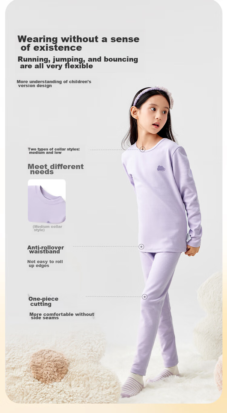 BALABALA Girls' Autumn And Winter Thermal Underwear Set, Thick Warm Base Layer Sleepwear for Children And Toddlers, 208424169001 7