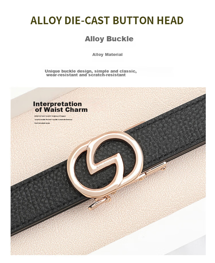 CROCODILE Top-Grain Leather Women's Belt with Automatic Buckle, Fashionable Casual Versatile Waistband, Birthday Gift for Women T3603 2