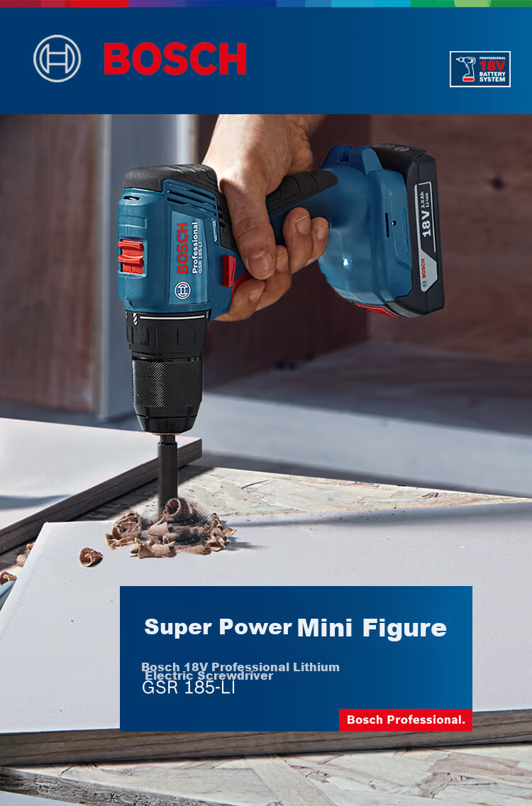 BOSCH Cordless Screwdriver Drill, Lithium Battery Handheld Drill, Screwdriver And Flat Drill, 18V GSR 185-LI, 2.0Ah Battery *1 2