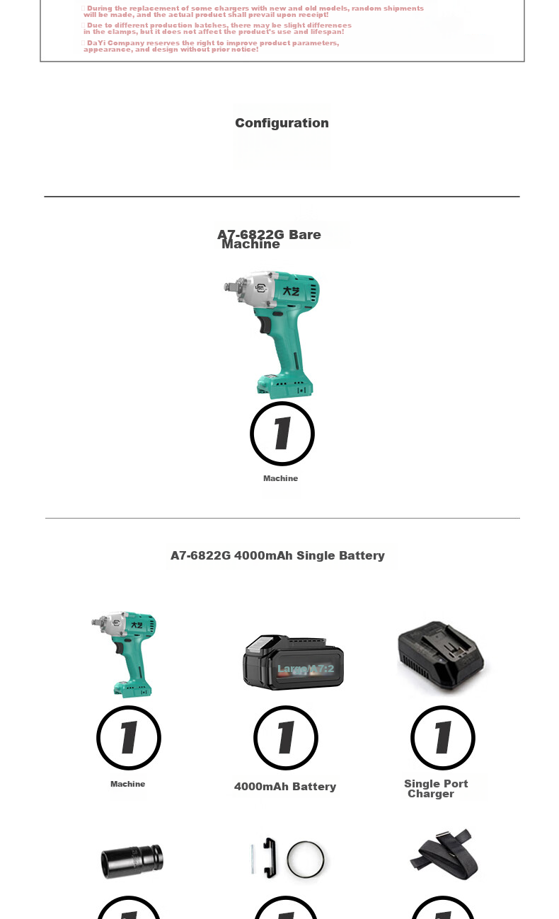 Dayi Electric Wrench 6822G-2, High Torque Electric Wrench, A7 Pneumatic Impact Wrench, Rechargeable Impact Wrench for Auto Repair, Sold by JD 14