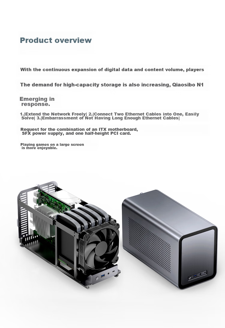 JONSBO N3 Black NAS Case (ITX Motherboard, Aluminum Shell, SFX Power Supply Position, Upper And Lower Compartment Structure, 8+1 Hard Drive Bays, Built-In 100mm*2 Fans) 7