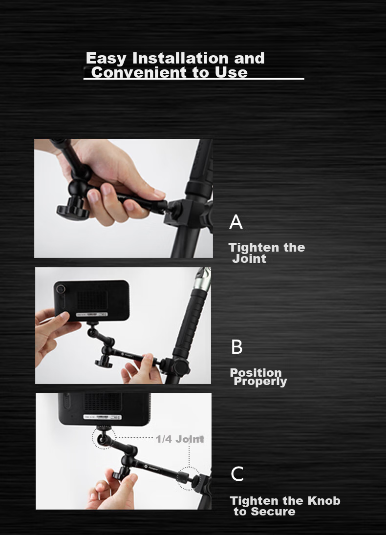 Fotopro, 11-Inch Universal Magic Arm Tripod Head, Camera And Smartphone Adapter Swivel Arm Stand 9