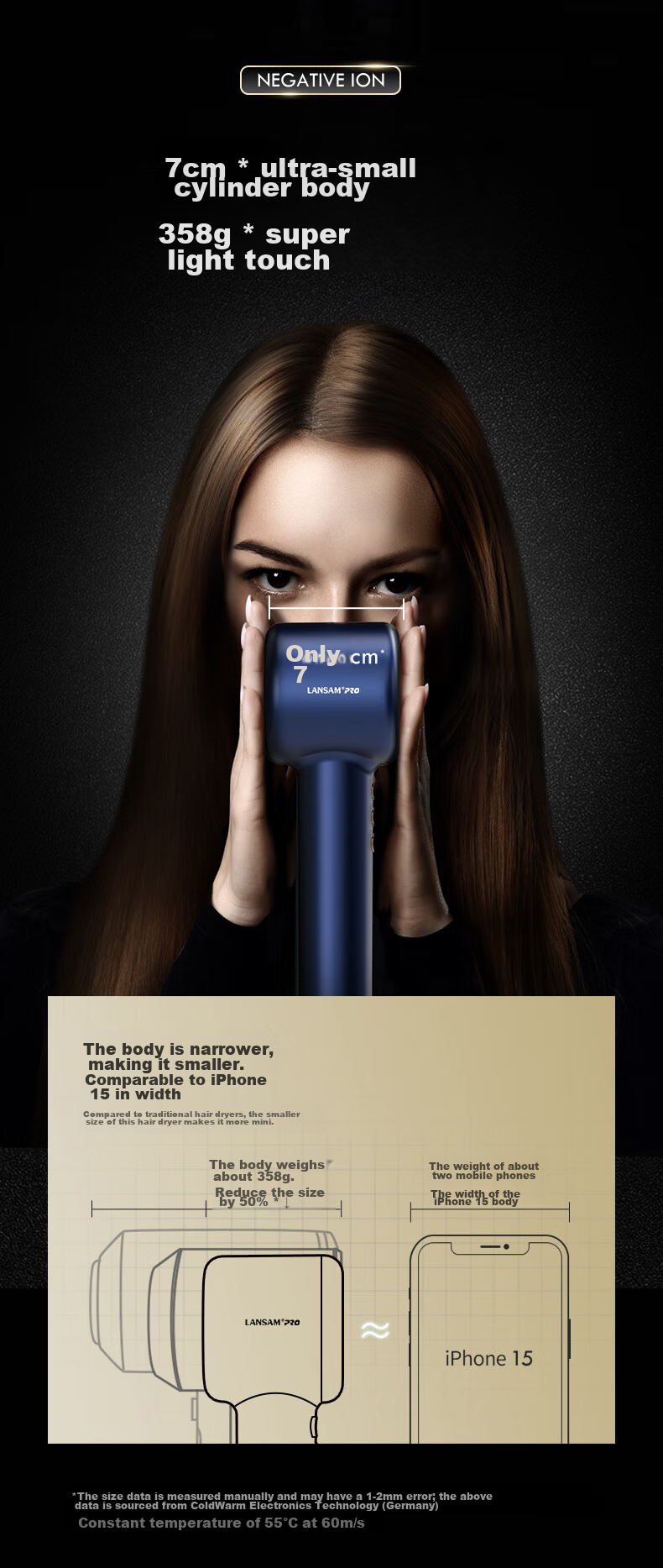 LANSAM Hair Dryer, Home Use, Plasma Hair Protection, High-Speed, Strong Airflow, Gentle on Hair, Negative Ion Electric Blower, Birthday Gift, Youth Version - Twilight Blue 15