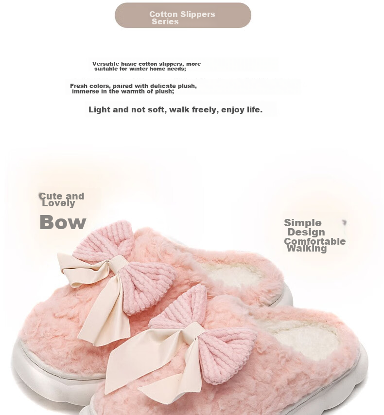 Huameijianbu Butterfly Bow Women's Cute Warm Thick-Soled Home And Outdoor Cotton Slippers HM298 White Size 40-41 3