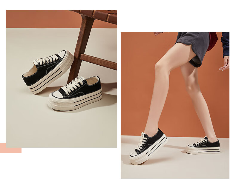 DAPHNE Thick-Soled Height-Increasing White Sneakers Canvas Shoes for Women, Comfortable Lightweight Versatile Casual Shoes Canvas Shoes Black Size 37 3