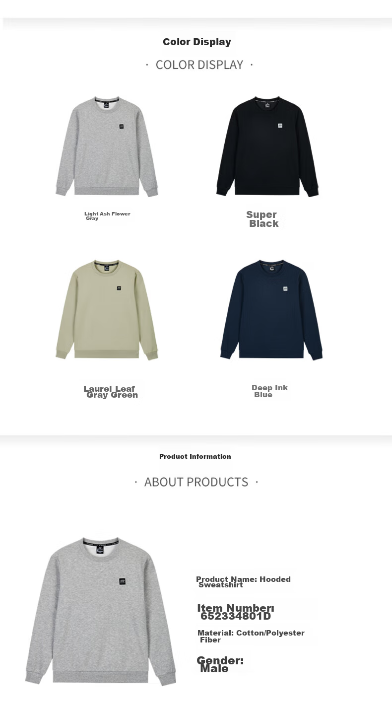 361° Men's Sweatshirt, Spring Long-Sleeve Sportswear, Casual Round Neck Loose Fleece-Lined Top, 652344801D-7 29
