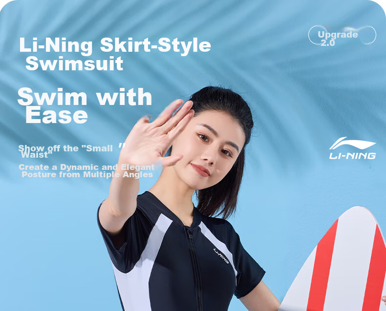 Li-Ning One-Piece Swimsuit for Women, Dress Style, Boyshort, Body-Shaping, Waist-Slimming, Conservative, Meat-Covering, Hot Spring Resort Swimwear, 476 Black, Size M 1