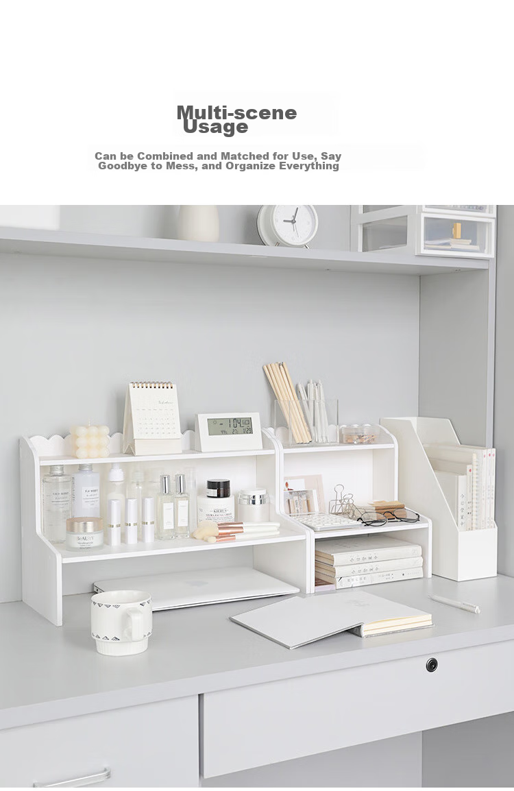 Ourunzhe Storage Rack, Desktop Organizer Shelf, Multi-Layer Storage Rack for Cosmetics, Small Shelf, White Double-Layer Medium Size 7