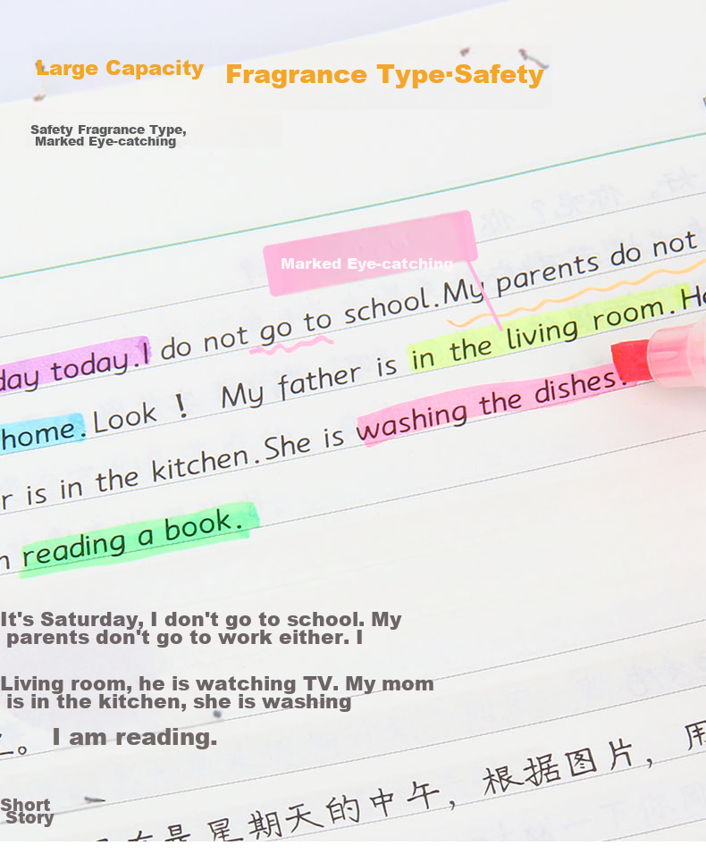 Genvana 6-Color Soft Tip Highlighters, Children's Day Gift, Flat Pen for Note-Taking, Reviewing, Journaling, Memorization Aid, Handwritten Markers G-0543 4