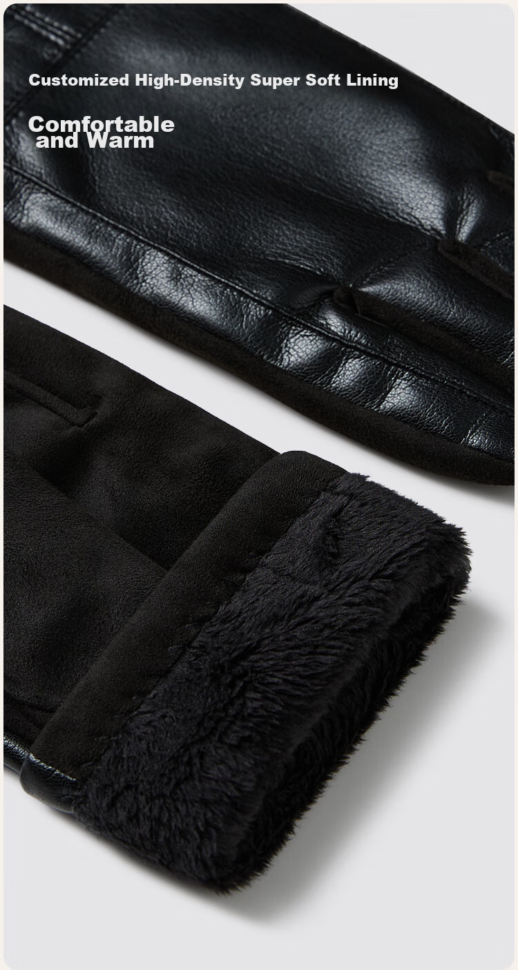 JIUMU Warm Leather Gloves for Men, Winter Thickened Fleece-Lined, Suitable for Cycling And Driving, Windproof, Cold-Resistant, Touchscreen Compatible Gloves 7