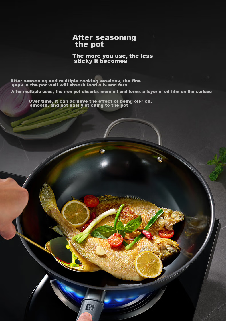 ZWILLING Iron Wok, Non-Coated, Suitable for Induction And Gas Stoves, Silver Iron Wok, 30cm 10