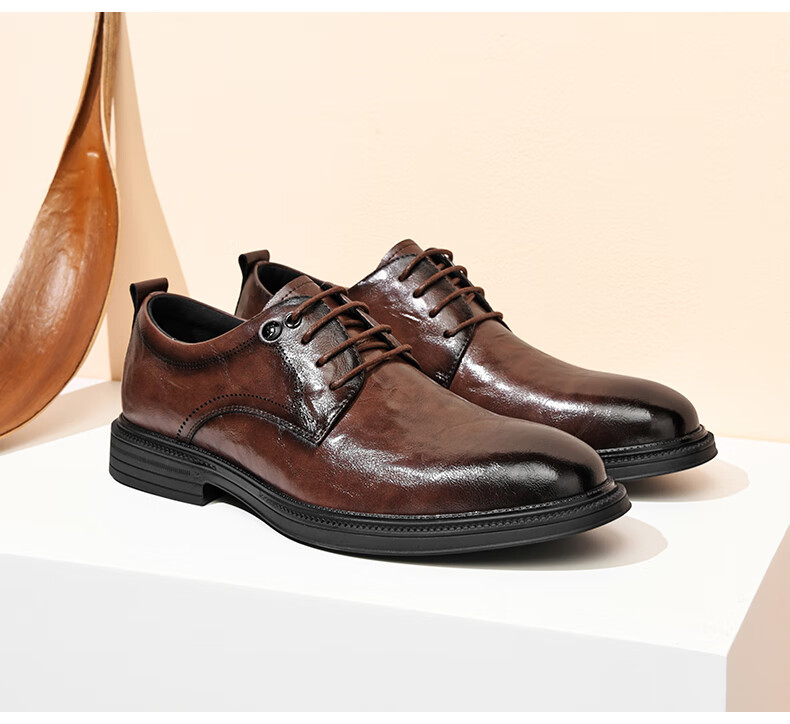 HLA Men's Leather Shoes, Trendy Business Formal Wear, Height-Increasing Derby Shoes HAAPXM4DAO286, Black Heightening, Size 38 14