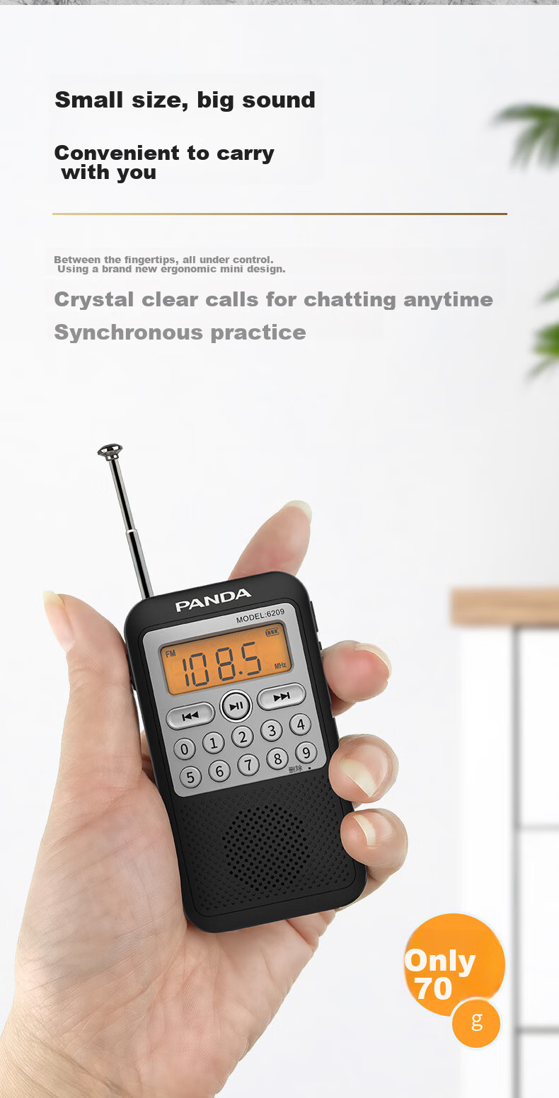 Panda 6209 Mini Radio, Full Band Portable, Card-Insertable, Elderly Gift, Rechargeable Semiconductor Stereo Broadcast 5