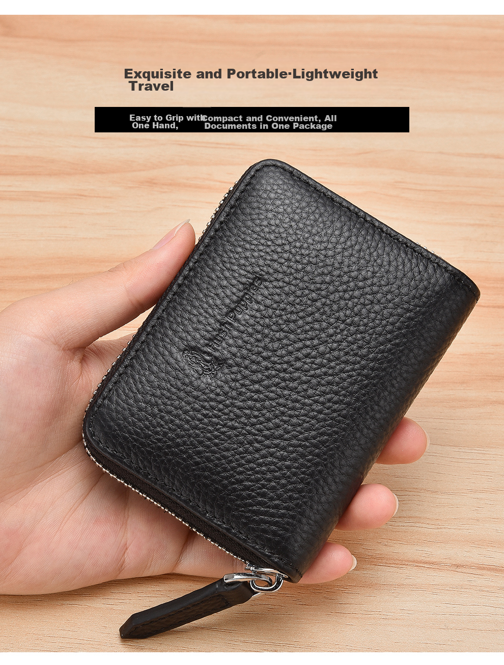 Hush Puppies Card Holder for Men, Large Capacity Leather Case with Multiple Card Slots, ID Holder, Birthday Gift 5