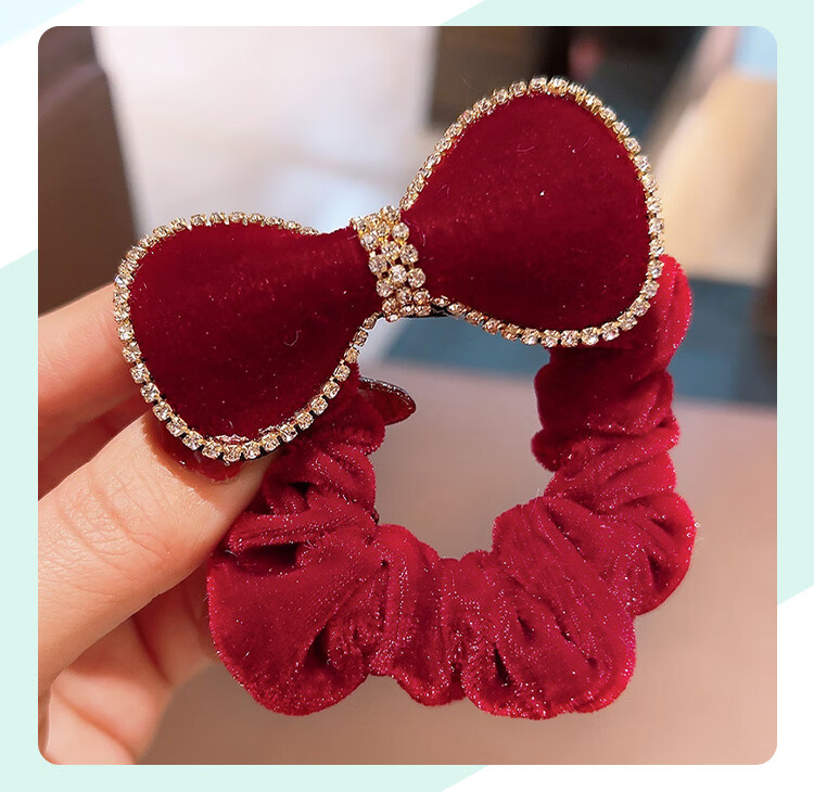 CHIMERA Red 2-Piece Children's Bow Hair Ties, Scrunchies, Ponytail Holders, Hair Bands, Hair Accessories for Girls, New Year Gift 6
