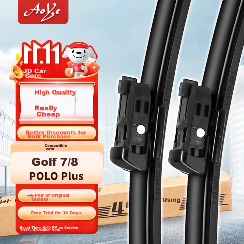 Aoye Windshield Wipers Suitable for Volkswagen Golf 7 (2014-2020 Models)/2018-2019 GTI, Frameless Wiper Blades, Front Pair, 26+18 Inches