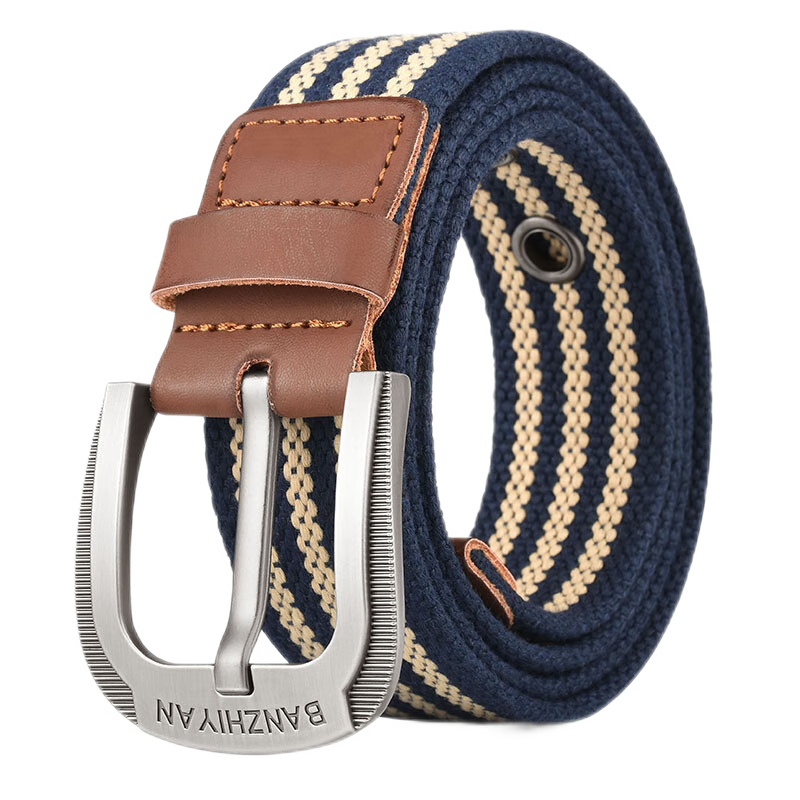 HALFEEL Men's Canvas Belt with Pin Buckle, Woven Casual Korean Style Thick Durable Denim Military Training Belt Gift