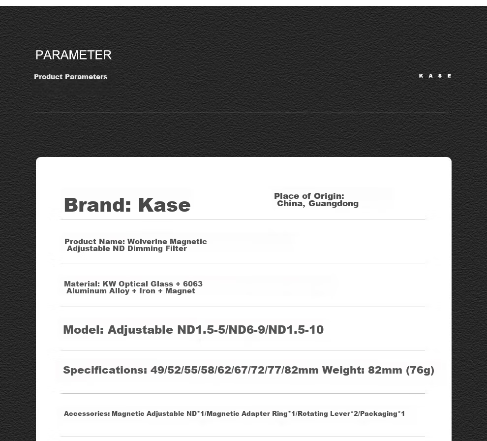 Kase Magnetic Neutral Density Filter, Adjustable ND3-1000, 1.5-10 Stops, 77mm ND Filter, Medium Gray Density Filter, Low Color Temperature, Long Exposure, Water Flow, Slit Slow Shutter 4
