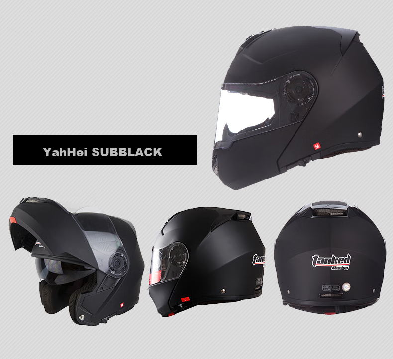 Tanked Racing Motorcycle Helmet T270 Flip-Up Helmet, 3C Certified, Dual Visor, All-Season Anti-Fog Riding Safety Helmet, Matte Black, XL 17