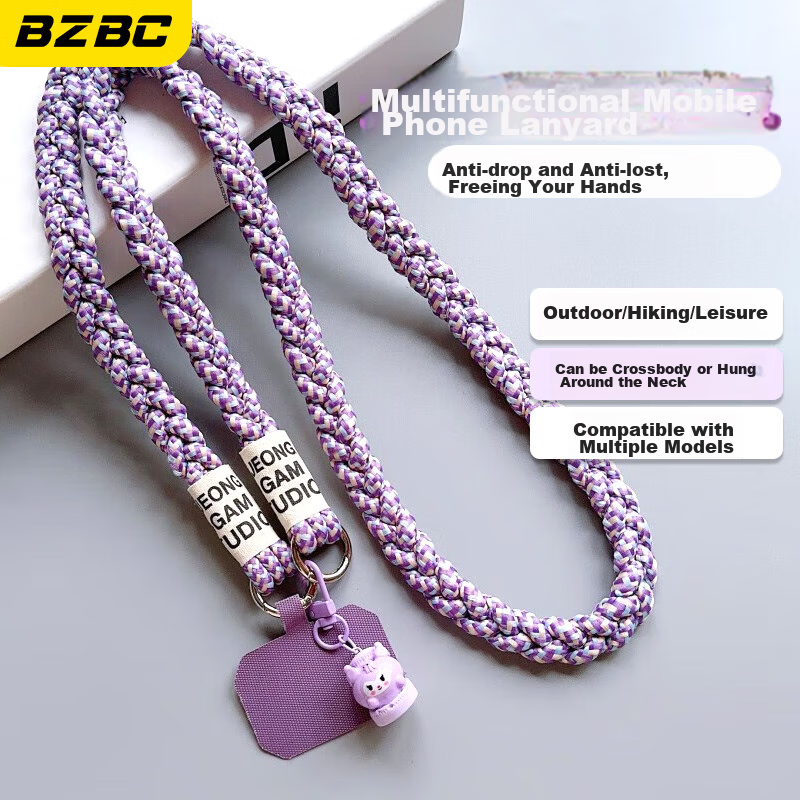 BZBC Phone Lanyard, Long Crossbody Strap, Can Be Used As Keychain, Outdoor Braided Phone Cord, Handheld, Durable, Wear-Resistant, Anti-Loss Strap, Phone Anti-Loss Chain, Purple-Blue Color