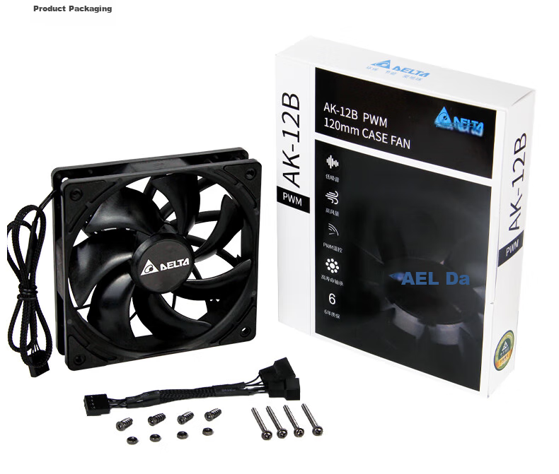 DELTA Cooling Fan AFB1212HJ, 12cm High Air Pressure Industrial-Grade Cooling Fan, Dual Ball Bearing, 6-Year Replacement Only, PWM Intelligent And Manual Control, 4800 RPM 15