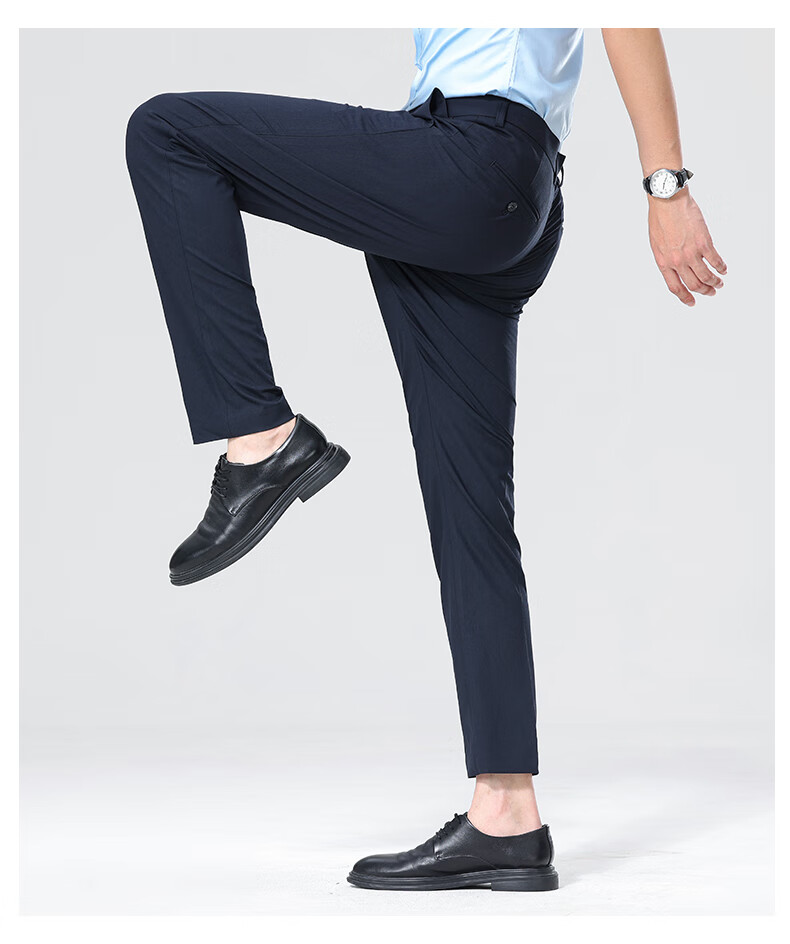 ROMON Tencel Men's Wrinkle-Resistant Non-Iron Business Dress Pants Casual Elastic Straight-Leg Trousers for Dad 10