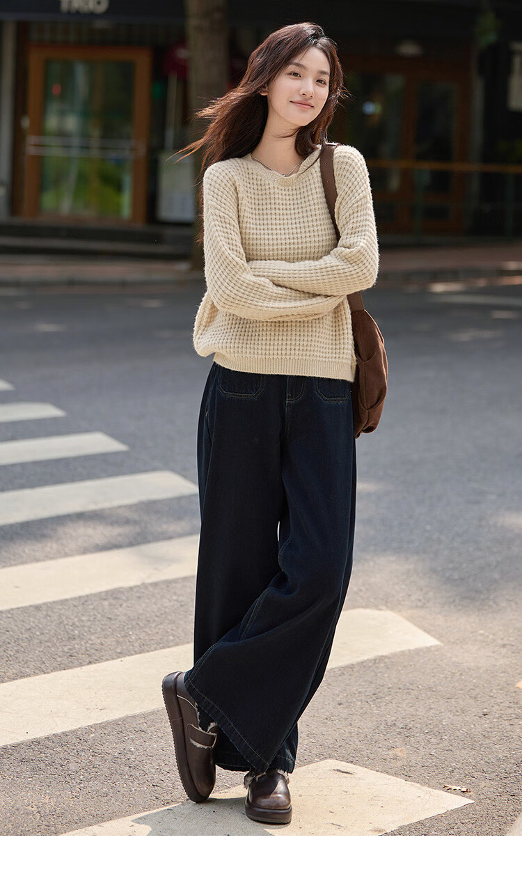 Dme Simple Blue Straight-Leg Pants Winter Style Double-Buckle Wide-Leg Design Fleece-Lined Jeans for Wome 8