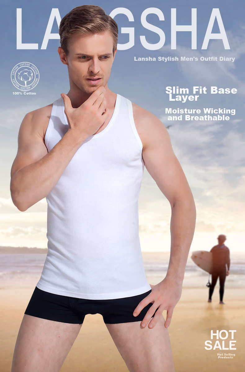 LangSha Pure Cotton Tank Top for Men, Summer Lightweight Sleeveless Casual Sports Sweat-Wicking Breathable Undershirt 1