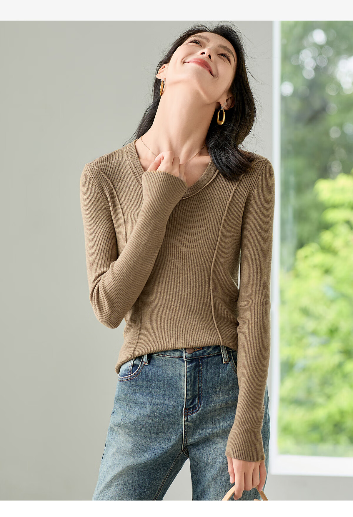 Chushen Chunqiu Women's Knitwear Wilderness Melard Fashion Versatile Round Neck Basic Knit Top S143Z3020 2