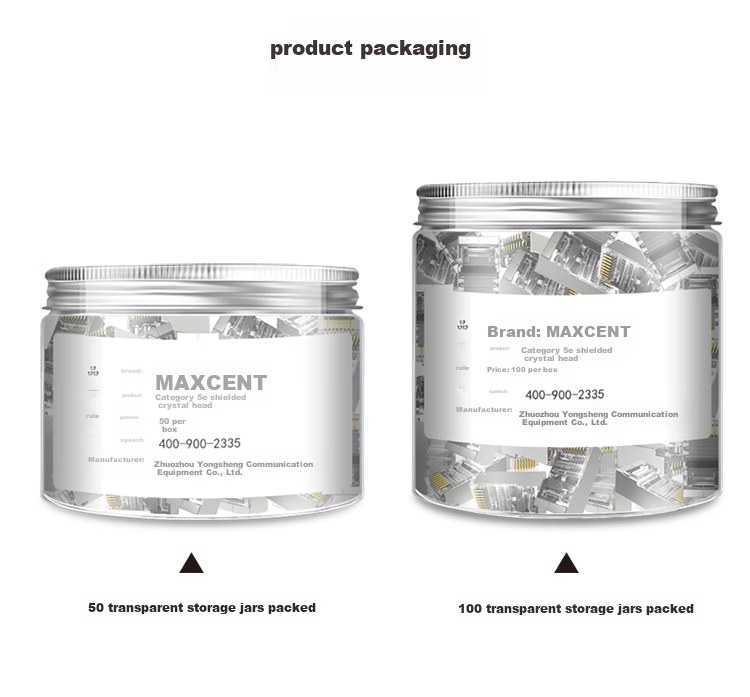 MAXCENT Cat5e Shielded RJ45 Network Crystal Head, 8P8C Computer Network Cable Connector, Cat5e Crystal Head, 50 Pieces/box, MJP-C550 10
