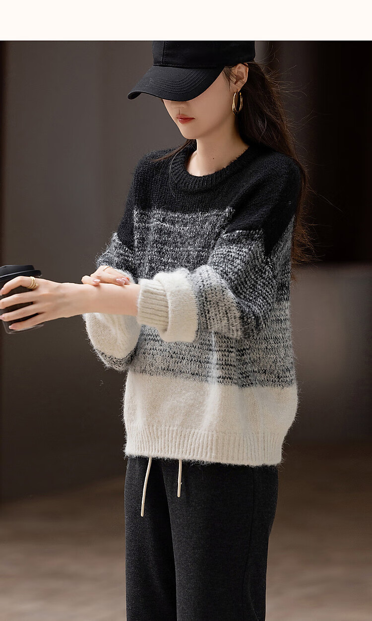 Dme [Cloud Mist] Winter Simple Korean Style Plush Colorblock Knit Slimming Stretchy Sweater for Women 8