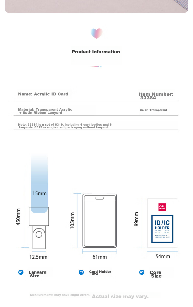 Deli 100 Horizontal Waterproof Work Badge Holder Transparent Employee ID Card Holder Bus Card Holder Meal Card Holder Access Control Subway Card Holder Student Name Tag 5758 8