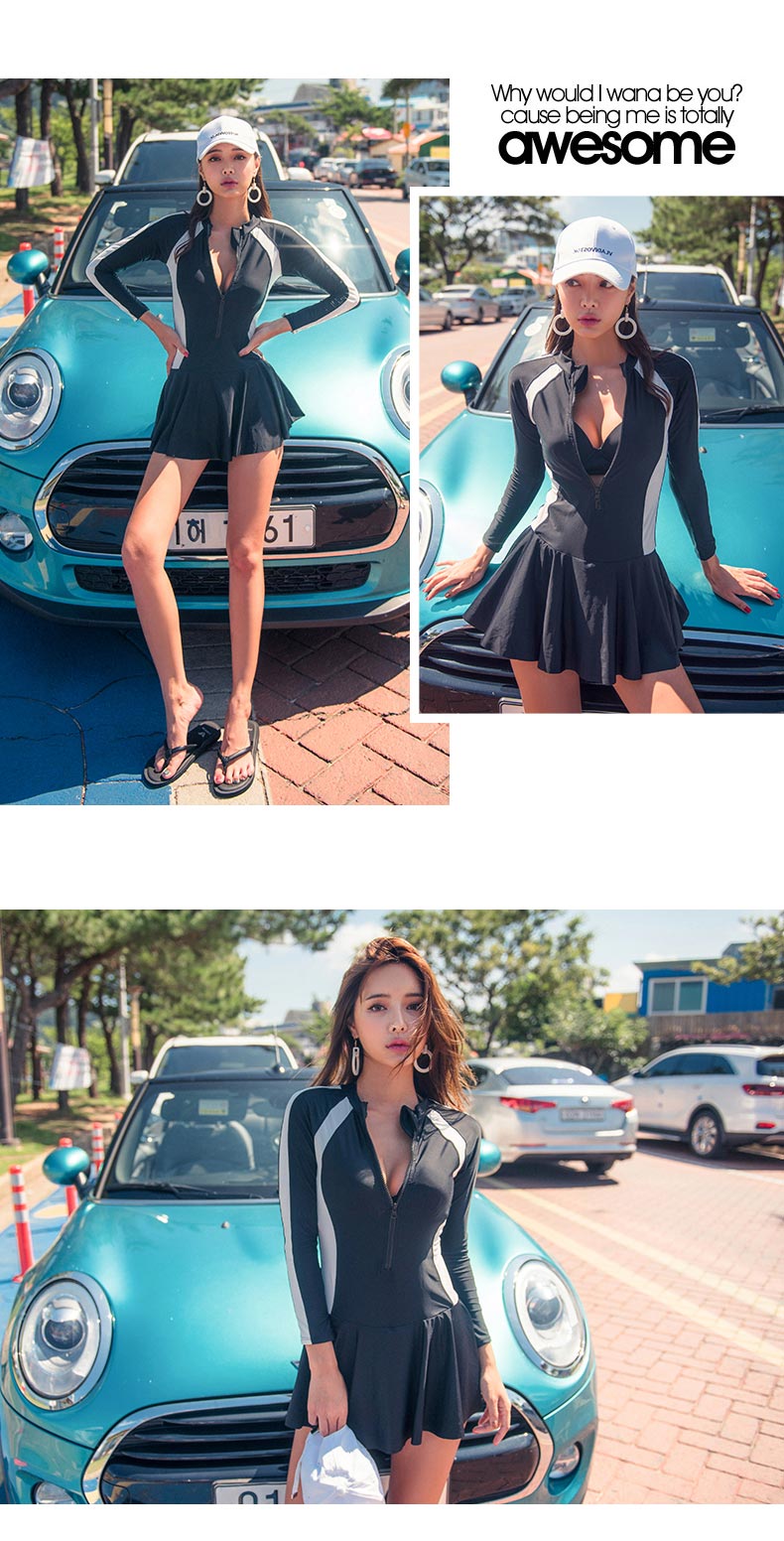 DK Swimsuit for Women, Small Chest, Sexy Push-Up, Korean Style, Conservative, Tummy Control, Slimming One-Piece Swimwear for Hot Springs, Black, XXL 8