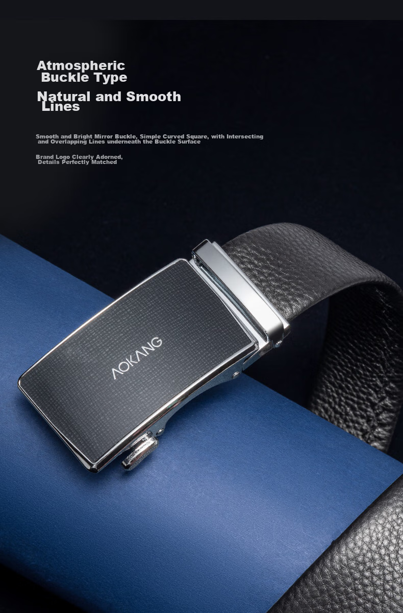 Aokang Men's Belt with Automatic Buckle, Top-Grain Leather Waistband, Business Trouser Belt, Birthday Gift for Husband 4